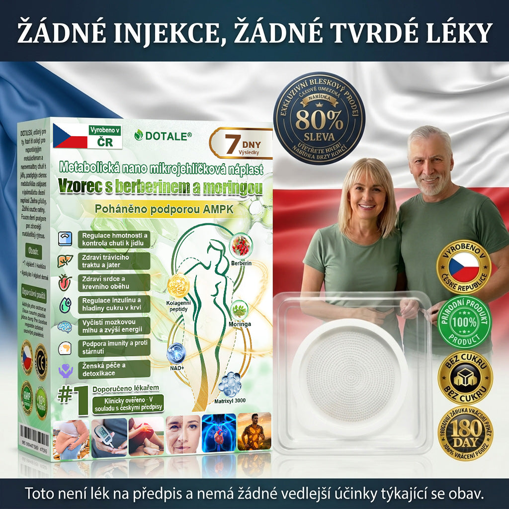 𝑫𝑶𝑻𝑨𝑳𝑬® metabolická nano mikrojehličková náplast 🧑‍⚕️ (Pouze jednou denně, viditelné výsledky již do 7 dnů!) ✅ Formule Berberin + Moringa, ideální při nadváze, nedokonalostech pokožky, diabetu, spánkové apnoe a kloubních potížích 💥💥