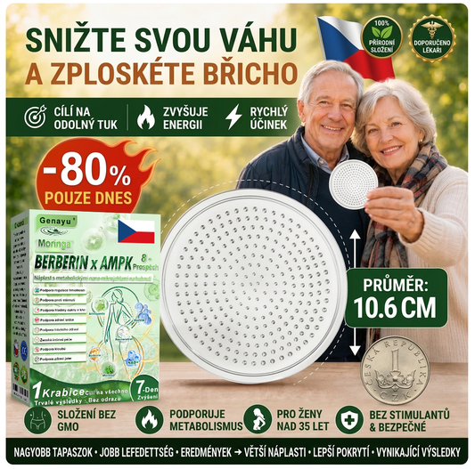 𝐆𝐞𝐧𝐚𝐲𝐮® metabolická nano mikrojehličková náplast 🧑‍⚕️ (Pouze jednou denně, viditelné výsledky již do 7 dnů!) ✅ Formule Berberin + Moringa, ideální při nadváze, nedokonalostech pokožky, diabetu, spánkové apnoe a kloubních potížích 💥💥