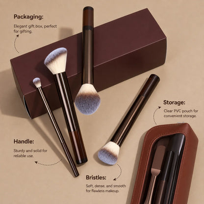 15Pcs Professional Soft Aluminum Makeup Brush Set, Foundation, Eyeshadow, Brow, Blush & Powder Brushes, Portable Cosmetic Tools