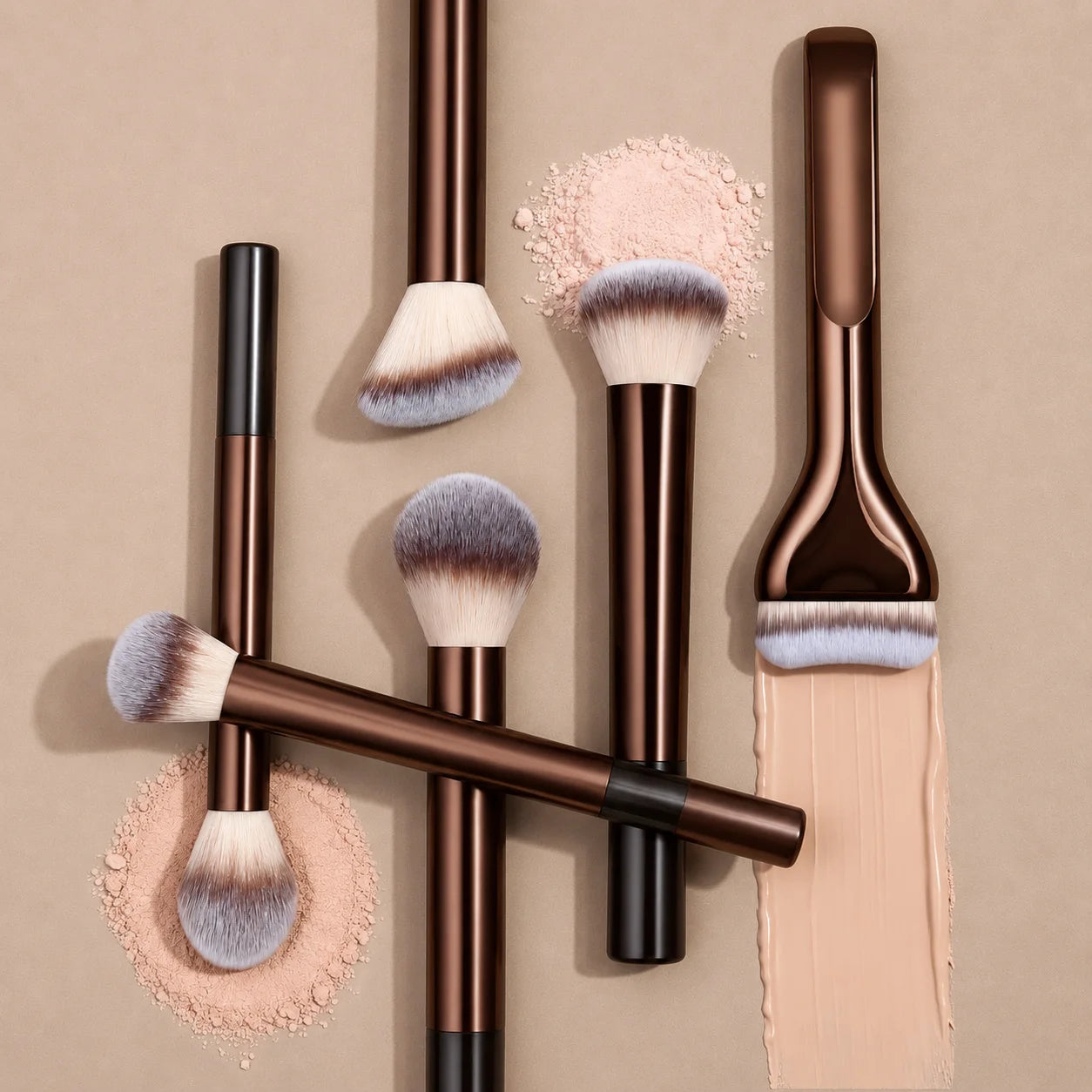 15Pcs Professional Soft Aluminum Makeup Brush Set, Foundation, Eyeshadow, Brow, Blush & Powder Brushes, Portable Cosmetic Tools
