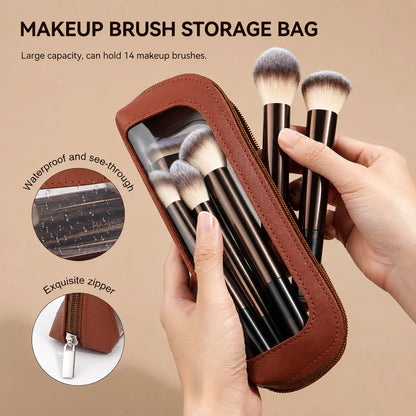 15Pcs Professional Soft Aluminum Makeup Brush Set, Foundation, Eyeshadow, Brow, Blush & Powder Brushes, Portable Cosmetic Tools