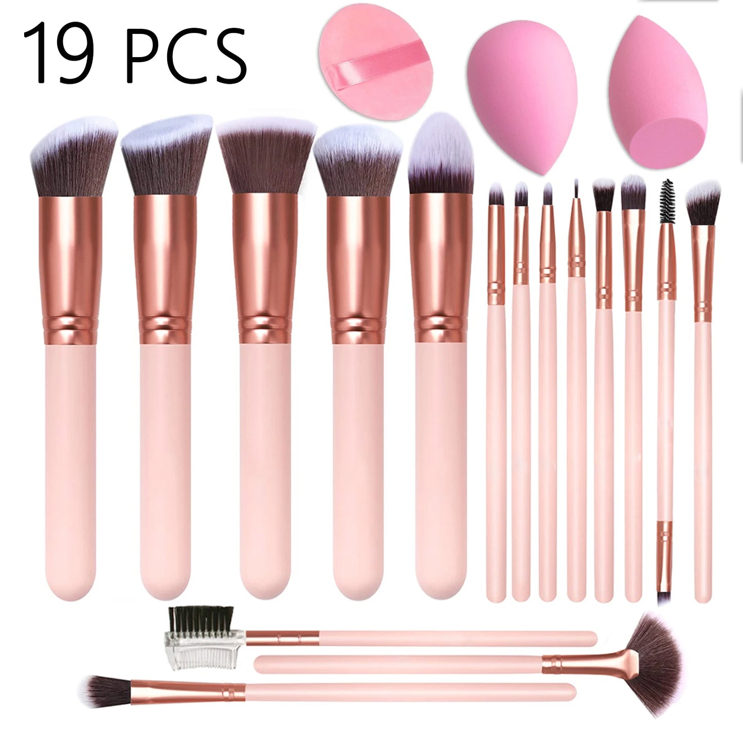 19 PCS Makeup Brush Set, Include Makeup Sponge, Premium Synthetic Foundation Powder Concealers Eyeshadow Blush