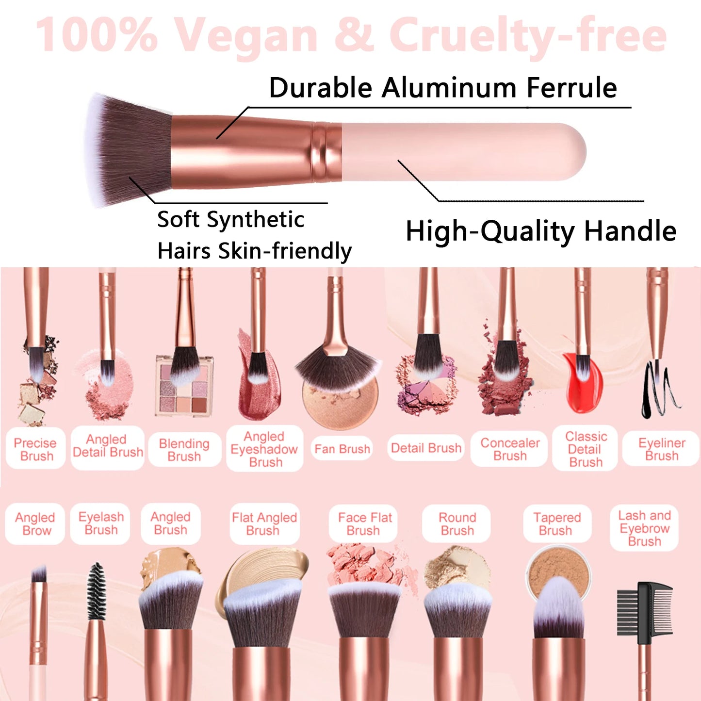 19 PCS Makeup Brush Set, Include Makeup Sponge, Premium Synthetic Foundation Powder Concealers Eyeshadow Blush