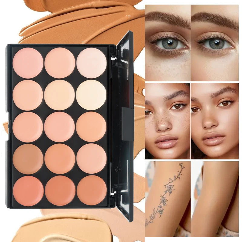 15 Colors Face Concealer Cream Contour Palette,Moisture Cream Makeup Foundation Full Coverage Foundation Covering Perfect Makeup